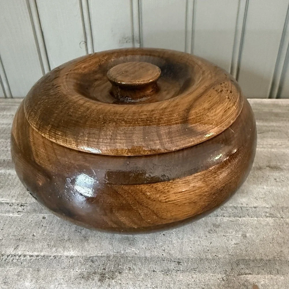 Vintage Hand Turned Wood Bowl Trinket Box With Lid Lidded Bowl Vintage Wood Jar